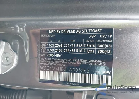 2020 Mercedes-Benz Glb 250 4Matic z USA, uszkodzony, nr VIN WDC4M4HB3LW005563